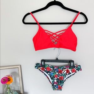 Vacation Tropical Print Cheeky Bikini Size Small
